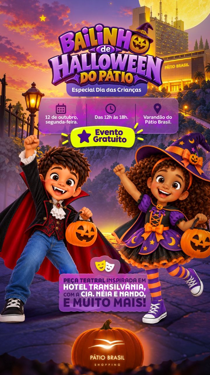 Tradicional Dia das Crianças do Pátio Brasil ganha novidade este ano com Bailinho Especial de Halloween